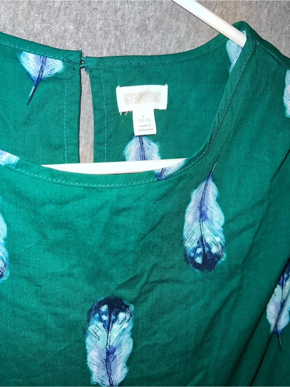 Gymboree Green Feather Print Ruffle Hem Top